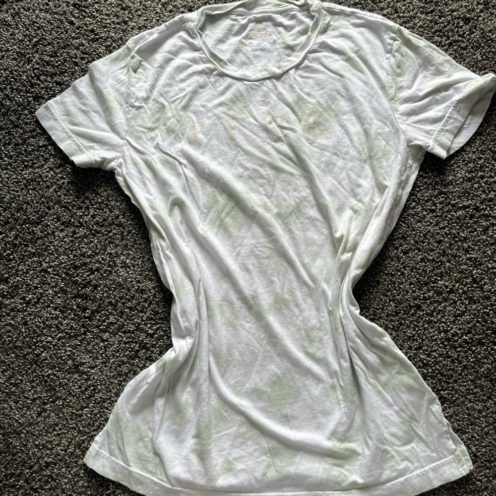 PINK Victoria's Secret White and Green Short Sleeve Tee